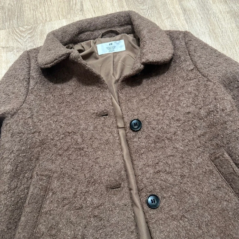 H&M Kids | Little‎ Girl Brown Wool Blend Textured Boucle Coat Jacket, Size US 7